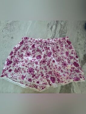 Haute Hippie White and Pink Floral Lace-Trim Sleep Shorts